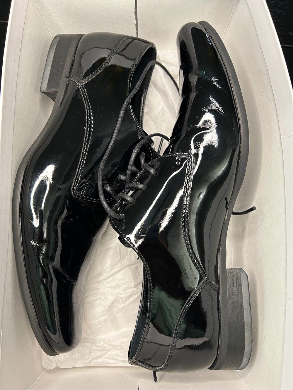 Calvin Klein Men's Black Patent Leather Derby classic dress Shoes